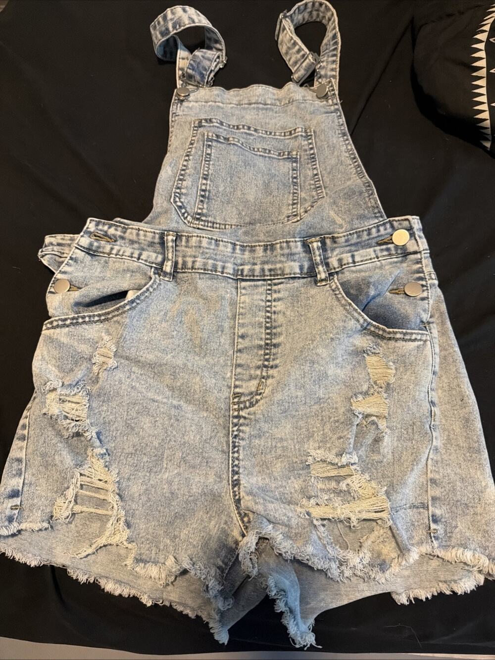 Large Shein Denim Shortalls Bib Coverall Shorts Distressed